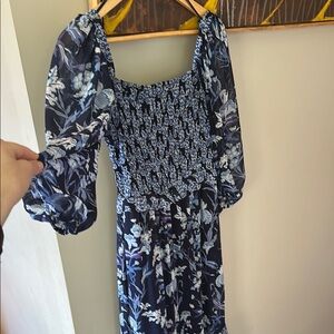 Floral Black Dress with Sheer Sleeves